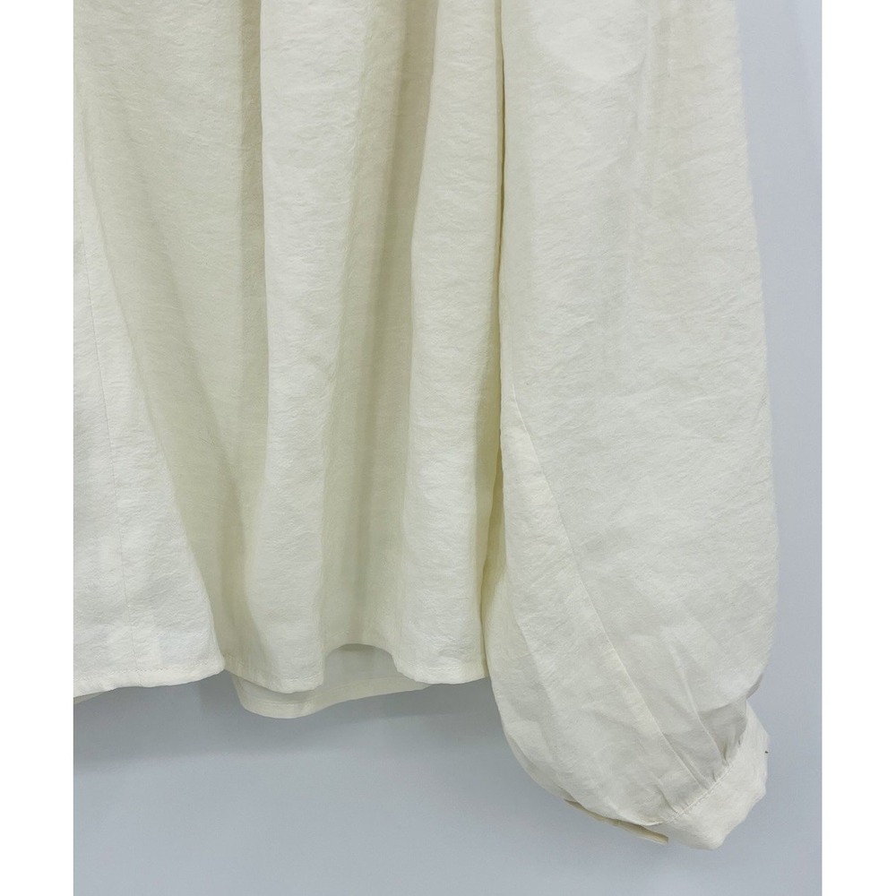 Kindersalmon Korea Ivory Pleated Blouse Size Medium Large Balloon Sleeves - Picture 5 of 14